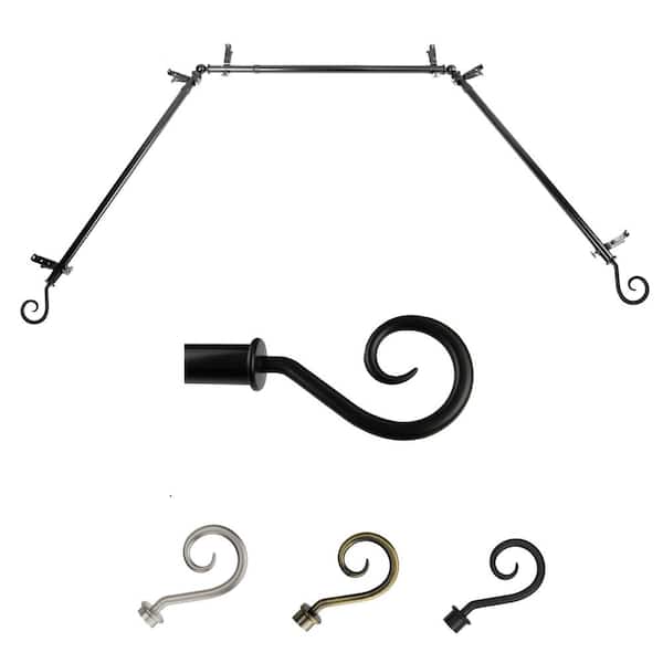 EMOH 13/16" Dia Adjustable 20"-36", 38"-72" Bay Window Curtain Rod with Arthur Finials in Black