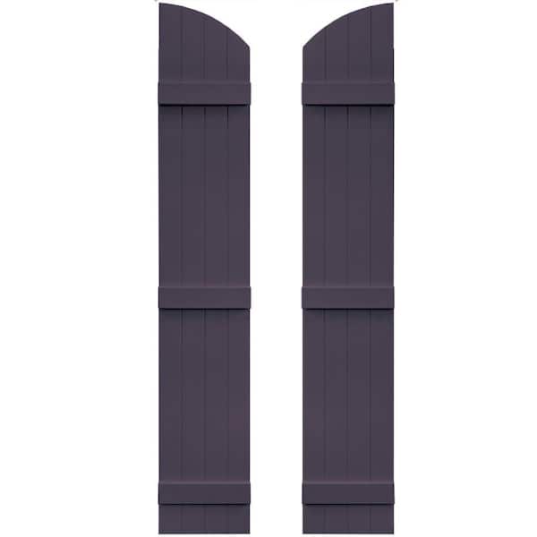 Builders Edge 14 in. x 81 in. Board-N-Batten Shutters Pair, 4 Boards Joined with Arch Top #285 Plum