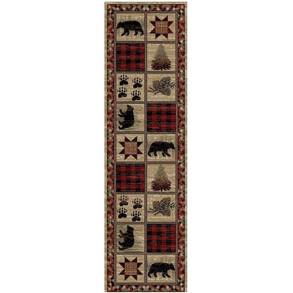 Mayberry Rug Hearthside Hollow Point Lodge Red 2 ft. x 8 ft. Woven Animal Print Polypropylene Rectangle Area Rug