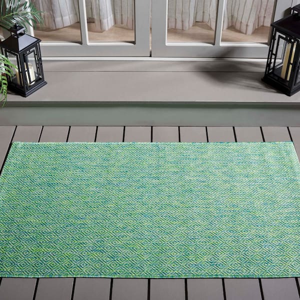 Courtyard Green/Blue 4 ft. x 4 ft. Solid Color Distressed Indoor/Outdoor Square Area Rug