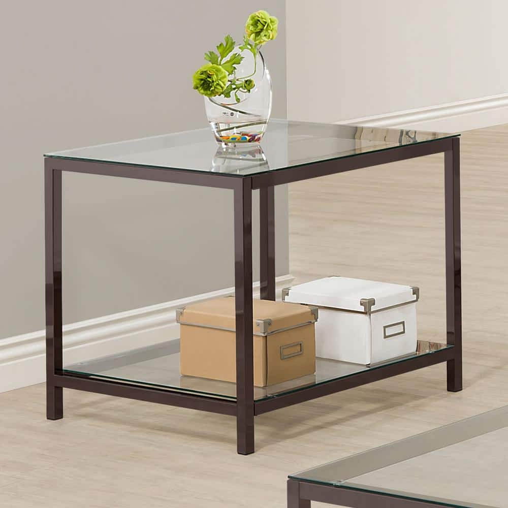 Silver Rectangular Metal and Glass End Table