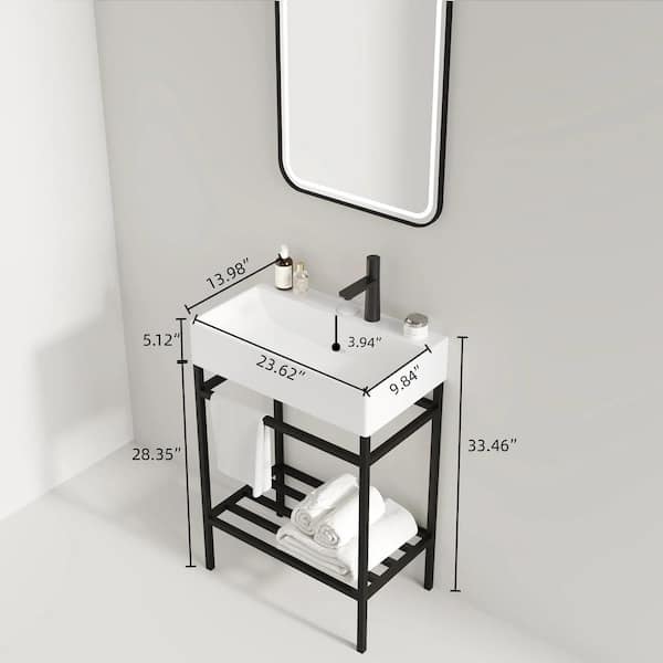 24 in. Freestanding Black Bath Vanity with White Ceramic Top