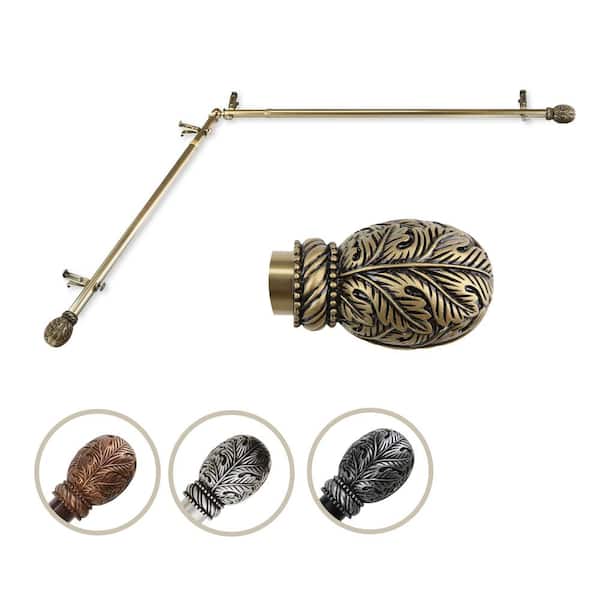 Rod Desyne 13/16" Dia Adjustable 48" to 84" Single Corner Window Curtain Rod in Antique Brass with Forest Finials