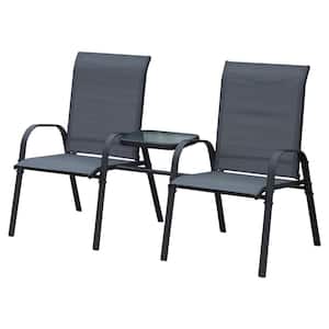 Metal Patio Conservation Set with Attached Middle Coffee Table and 2 Seats for Conversation