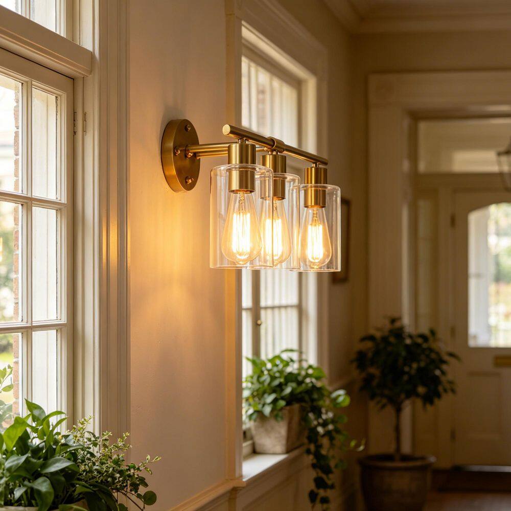 22.83 in. 3- Light Copper Modern Wall Sconces  Vanity Light Fixture with Clear Glass Shades for Bathroom Kitchen Hallway price history on PriceWatchPro