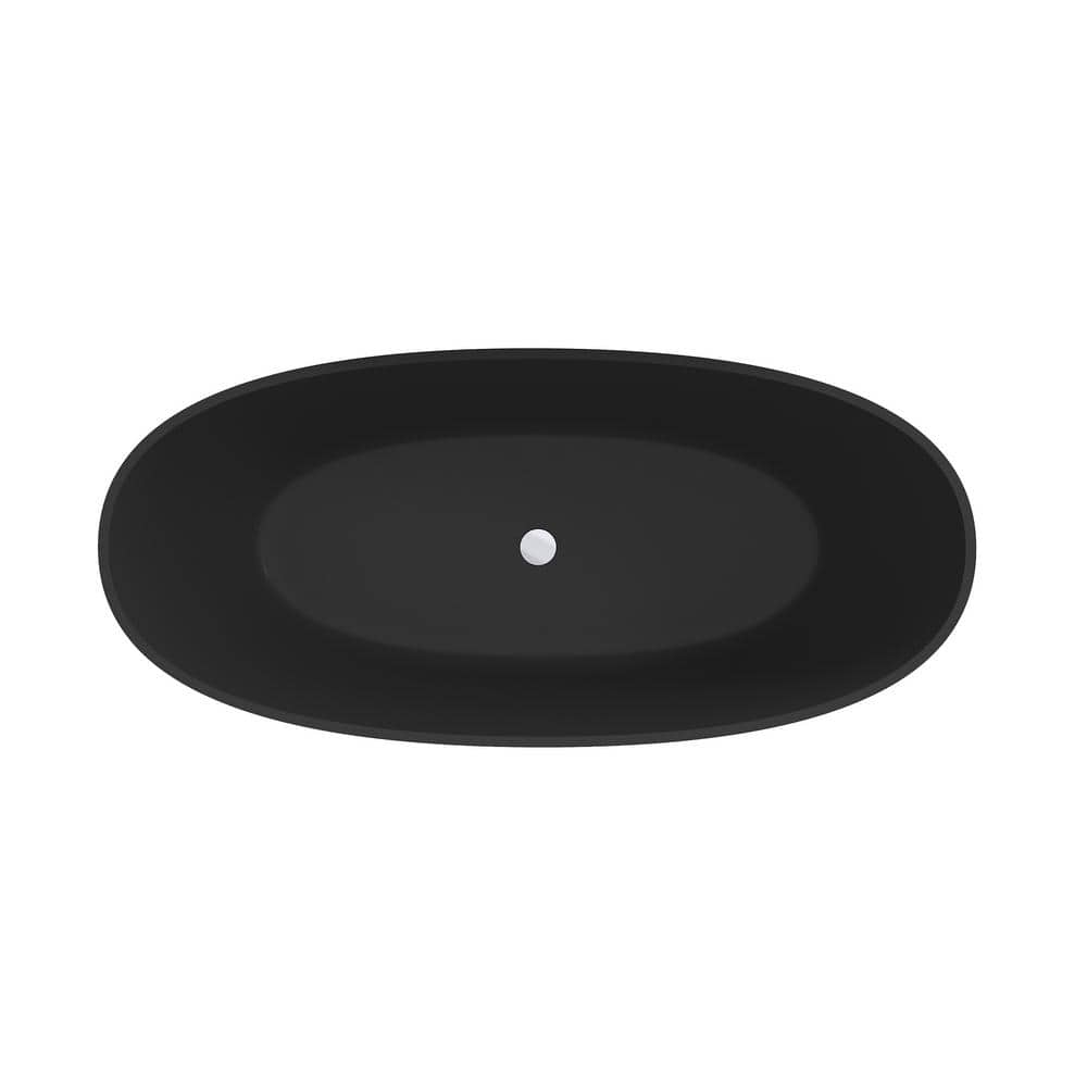 Matte Black 65'' Solid Surface Freestanding Soaking Bathtub