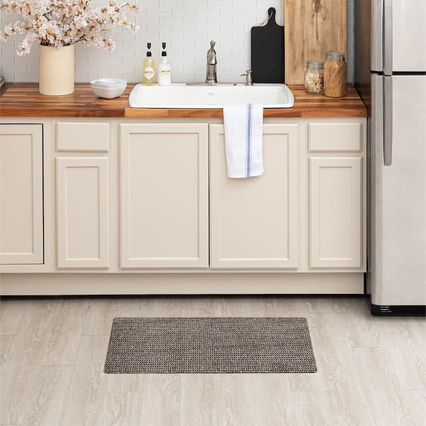 Textured Stripes Gray 23 in. x 36 in. Indoor Comfort Kitchen Mat
