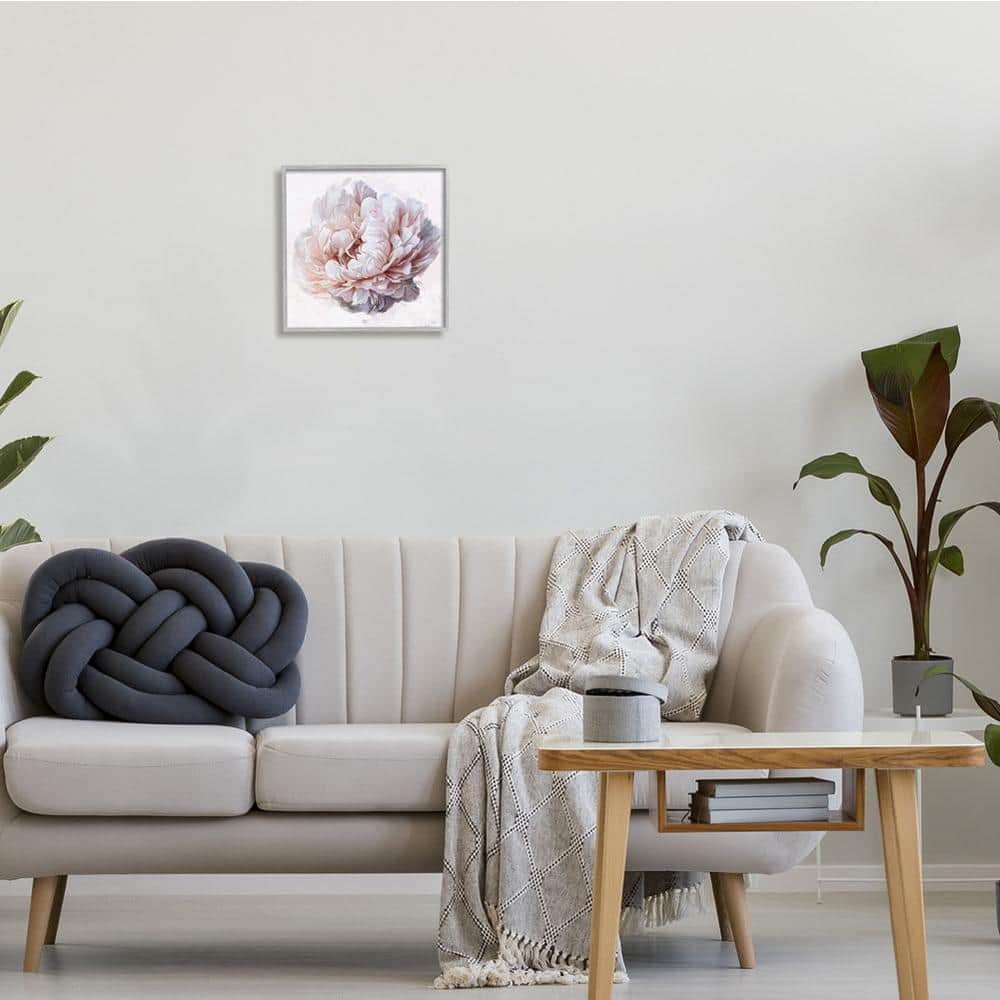 Detailed Peony Petals Gray Framed Canvas Art Print