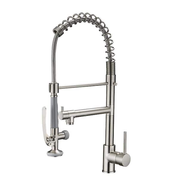 Aosspy Double-Handle Deck Mounted Pull-Down Sprayer Kitchen Faucet in Silver
