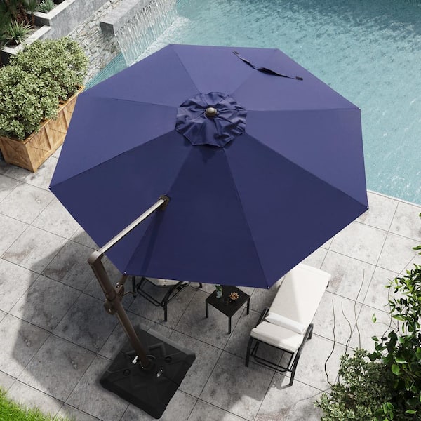 Crestlive Products 11 ft. x 11 ft. Patio Cantilever Umbrella, Heavy-Duty Frame Single Round Outdoor Offset Umbrella in Navy Blue