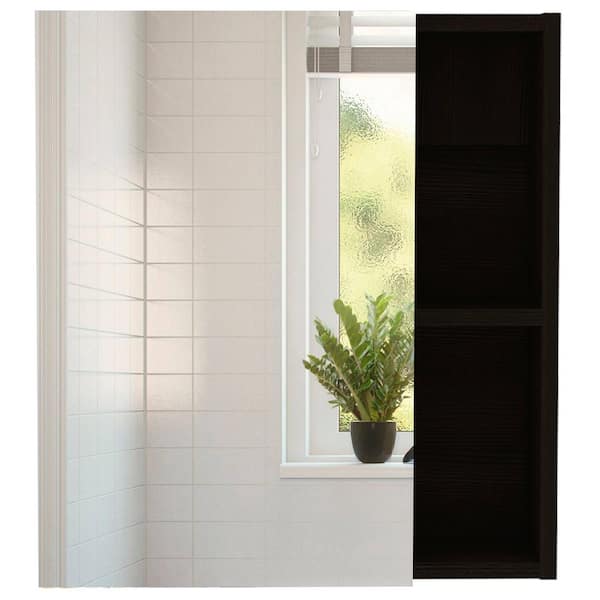 Unbranded 17.7 in. W x 19.5 in. H Black Rectangular Wood Recessed or Surface Mount Medicine Cabinet with Mirror