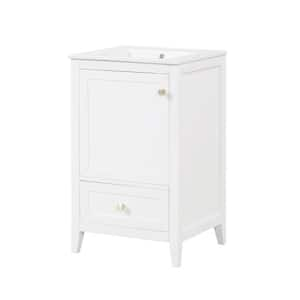 20 in. Single Sink Freestanding White Bath Vanity with White Ceramic Top Unassembled