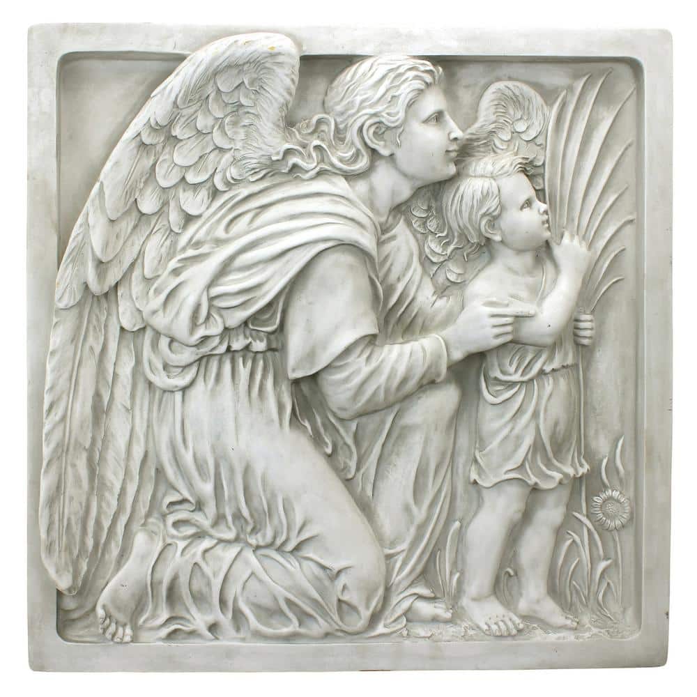 24" Antique Stone Resin Guiding Angel Wall Frieze