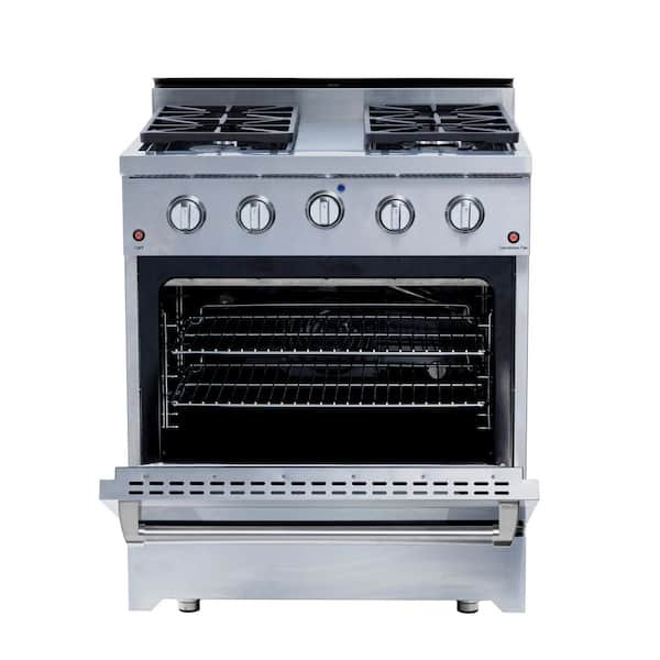 30 in. 4-Burner Gas Range in Stainless Steel with Convection Oven