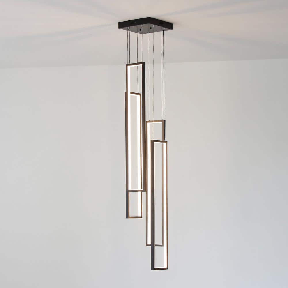 Modern Square Black Aluminum LED Chandelier with Dimmable Remote Control