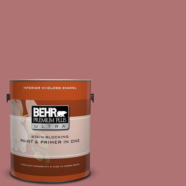 BEHR Premium Plus Ultra 1 gal. #S140-5 Red Gerbera Hi-Gloss Enamel Interior Paint and Primer in One