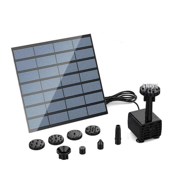 DIY Solar Water Pump Kit Black for Outdoor Water Features with 6 Nozzles for Bird Bath Ponds Garden Fish Tank