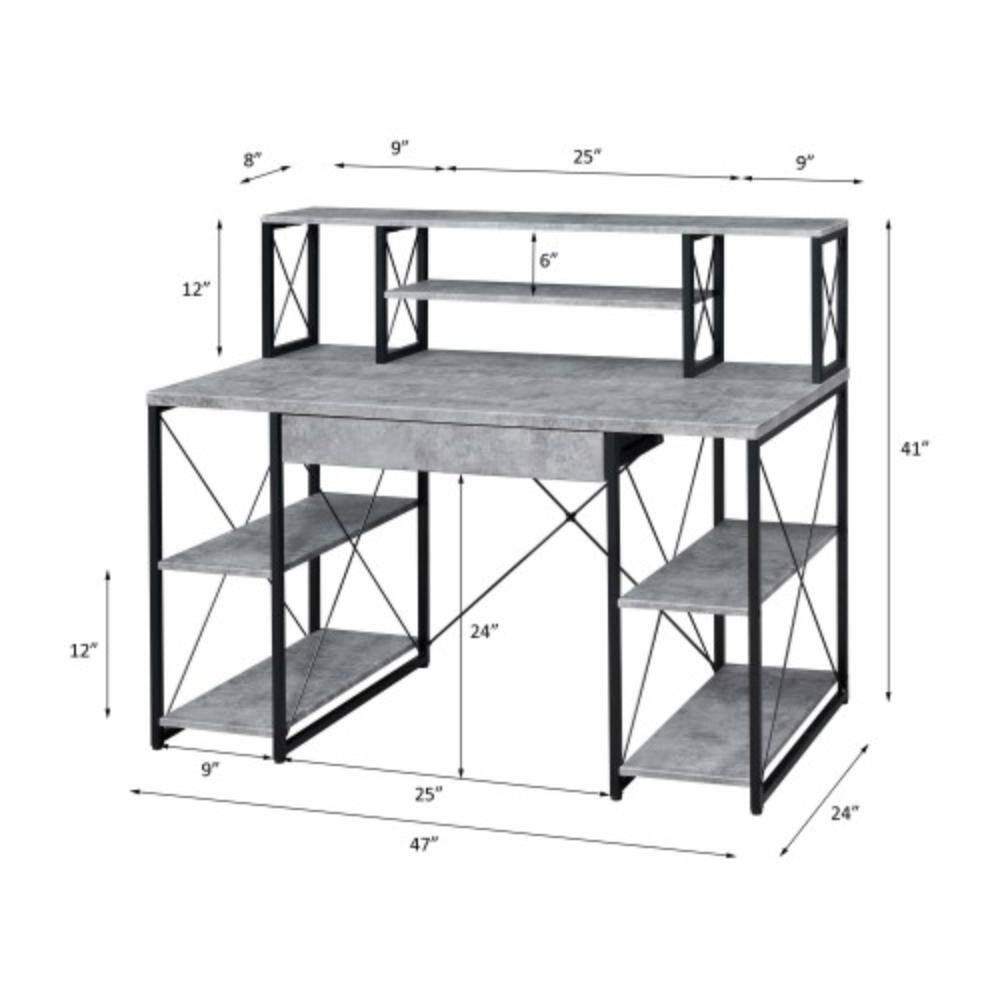 Specification diagram showing dimensions of the writing desk.