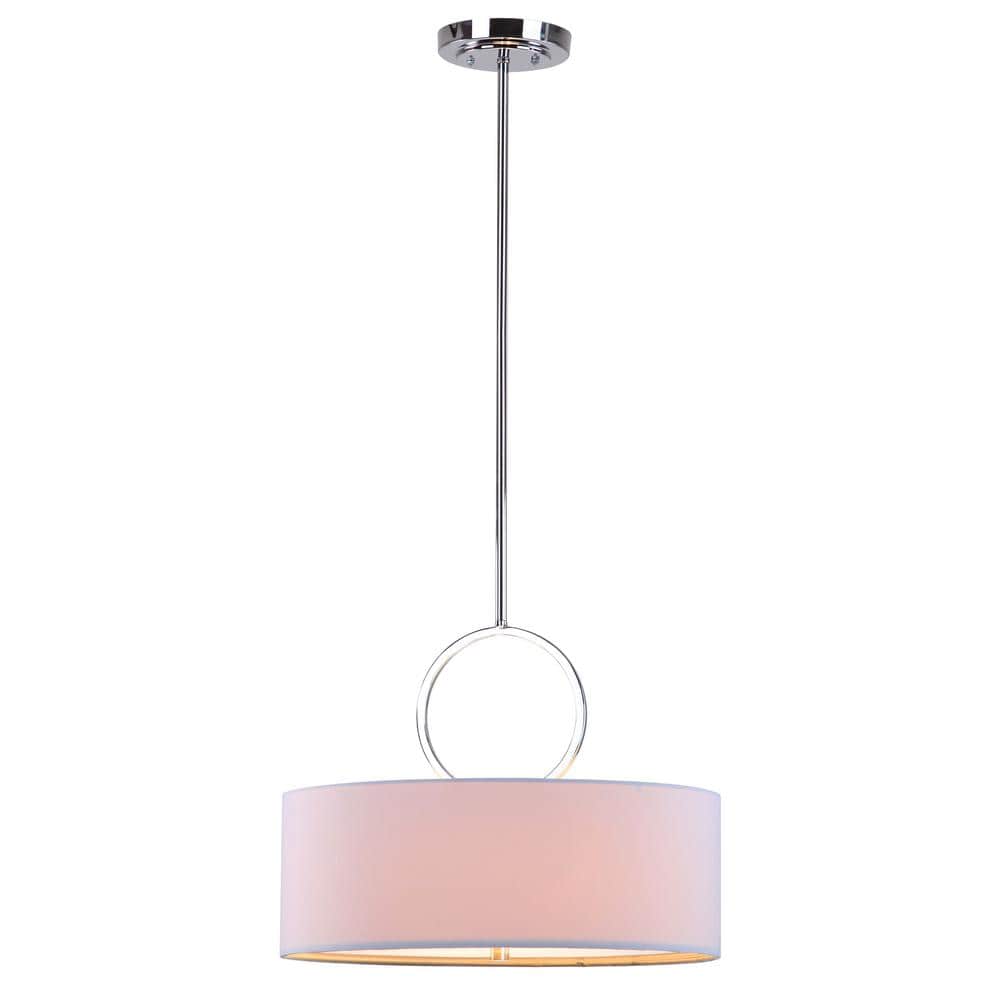 Debonair Chrome Drum Pendant Light with White Linen Shade