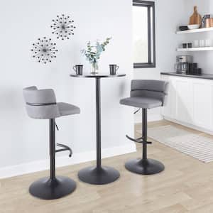 Cinch 32.5 in. Light Grey Fabric and Black Metal Adjustable Bar Stool with Rounded T Footrest (Set of 2)