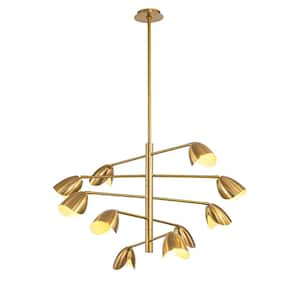 Splay 38 in. W 10-Light Brushed Brass Chandelier, Adjustable Arms and Light Heads - Modern Pendant Chandelier