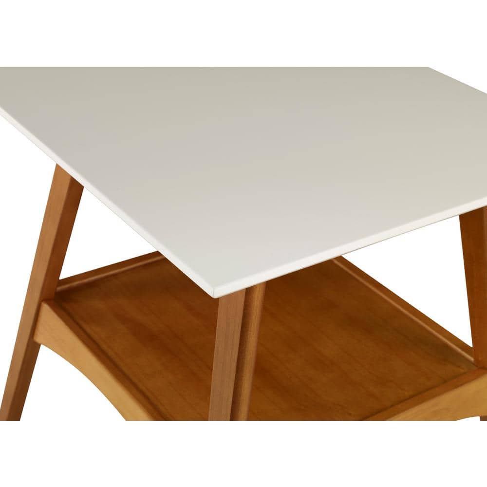 Mid-Century Modern Pine End Table in White and Brown