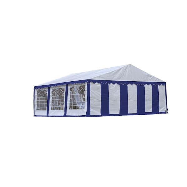 ShelterLogic 20 ft. W x 20 ft. H Party Tent in Blue/White with Enclosure Kit/Windows, Galvanized Steel Frame, and Fire-Rated Fabric