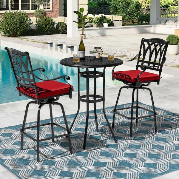 3 piece patio set wuth umbrella hole under Outdoor Bistro Set, Round Cast Aluminum Bistro Table with modern aesthetic and durable cast aluminum build Amazon.com: Withniture Bistro Set 3