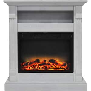 Sienna 34 in. Electric Fireplace with Enhanced Log Display and White Mantel