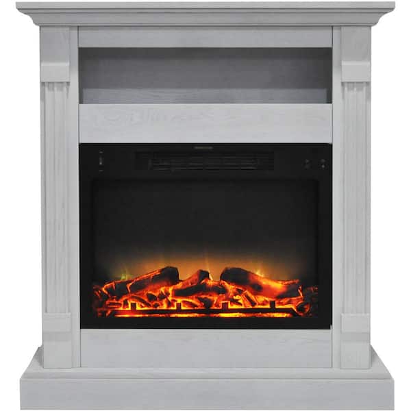 Hanover Drexel 34 in. Electric Fireplace with Enhanced Log Display and White Mantel