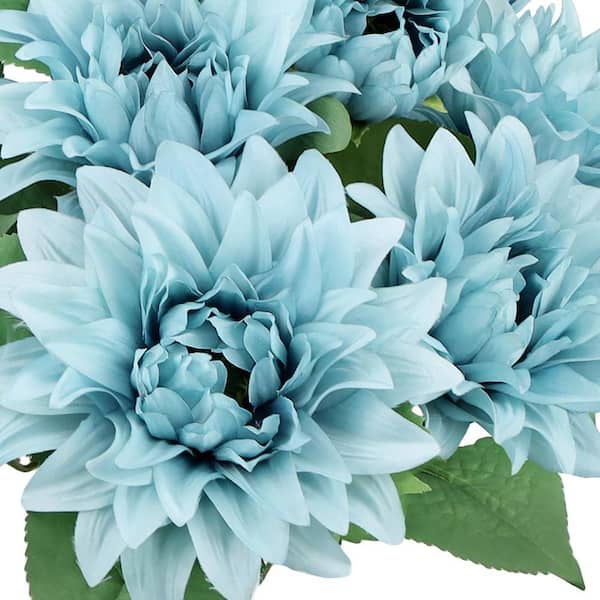 LIVING LUXURY 18 in. Blue Artificial Dahlia Flower Stem Bush