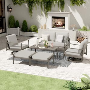 6-Piece Aluminum Patio Conversation Set with 2 Swivel Chairs, Loveseat, Coffee Table and Gray Cushions