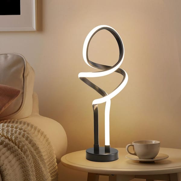 CACI Mall 19 in. Black Modern Dimmable LED Table Lamp with Metal Finish for Bedroom or Living Room