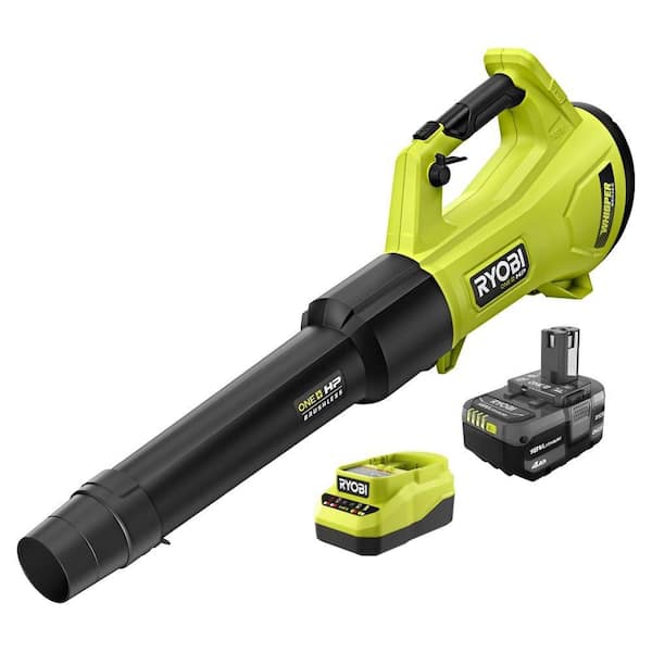 ONE+ HP 18V Brushless Whisper Series 130 MPH 450 CFM Cordless Battery Leaf Blower with 4.0 Ah Battery and Charger
