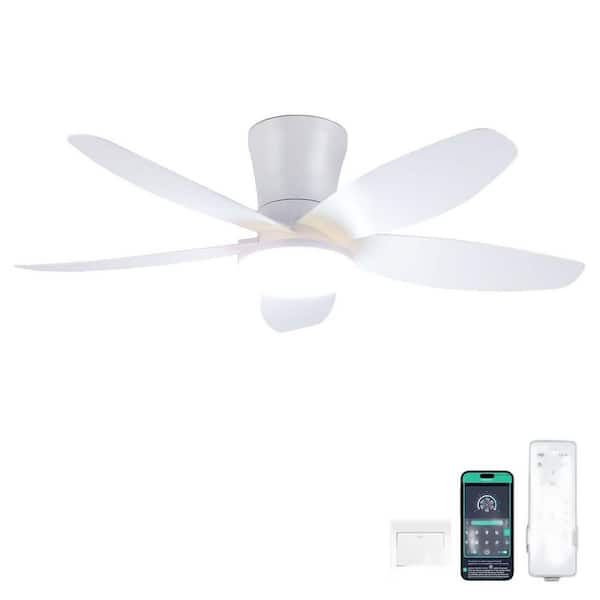 36 in. White Ceiling Fan w/ Light, Remote/APP Control, Dimmable LED, Reversible DC Motor, Flush Mount for Bedroom/Patio