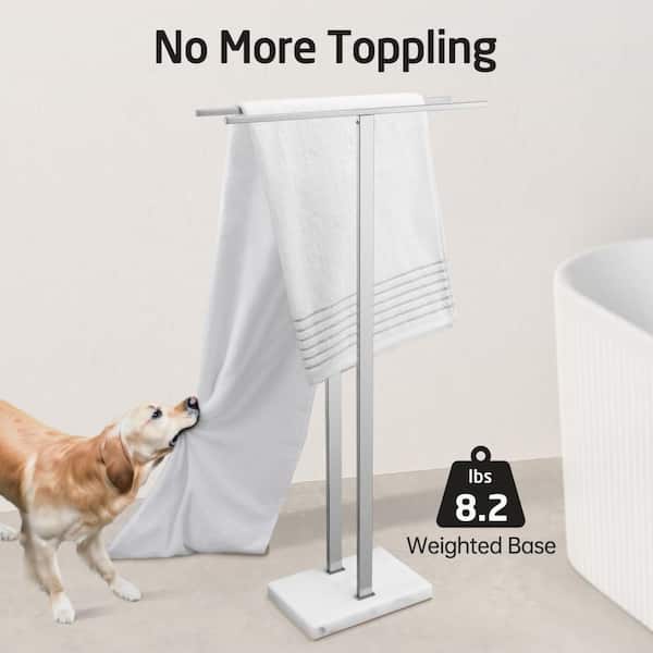 Bathroom Freestanding Towel Rack 37 in. H 2-Tier with Heavy Marble Base in Brushed Finish