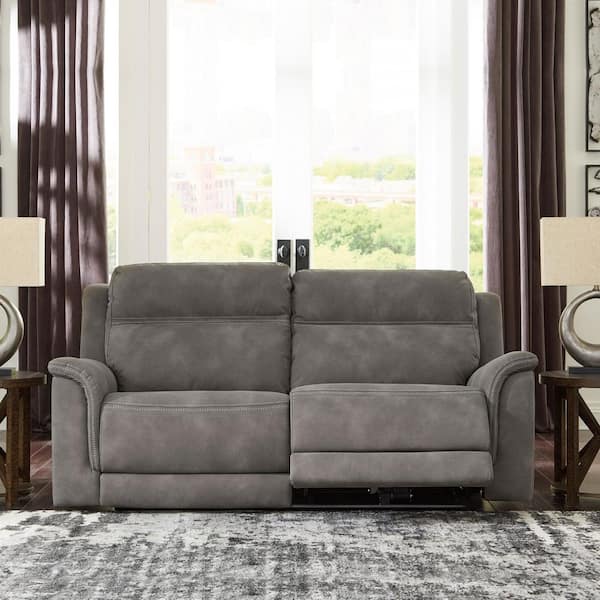Next-Gen DuraPella 80 in. Pillow Top Arm Faux Leather Rectangle Power Reclining Sofa with USB Ports in Gray