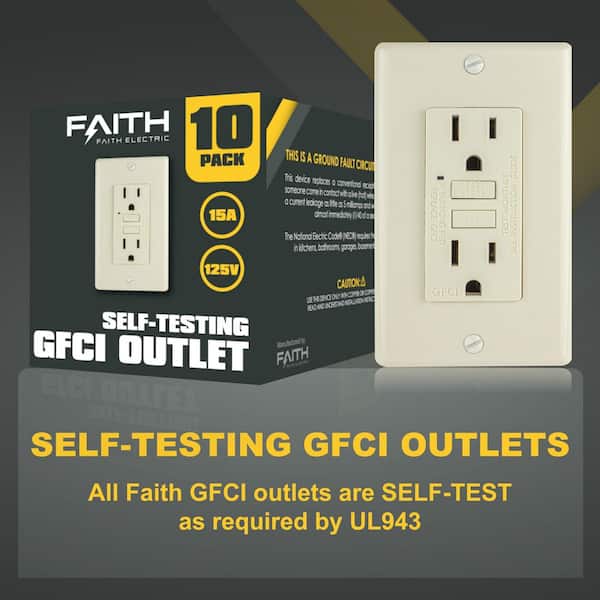 15 Amp 125-Volt GFCI Duplex Outlet Non-Tamper-Resistant GFI Receptacle with LED Indicator, Light Almond (10-Pack)