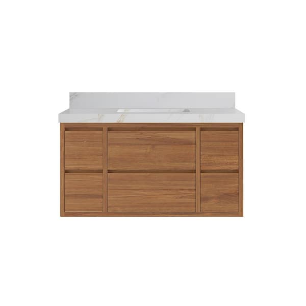 Willow Collections Madison Float 42 in. W x 22 in. D x 36 in. H Single Sink Bath Vanity in Dark Natural with 2 in. Calacatta Sienna