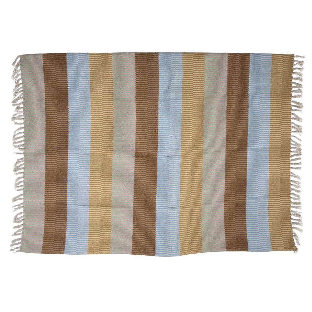 60" Brown and Cream Striped Cotton Throw Blanket