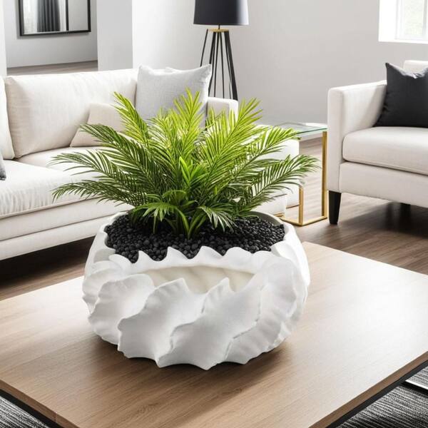 Benjara Velz Matte White Indoor/Outdoor Ceramic Round Decorative