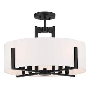 Malen 20 in. 8-Light Black Bedroom Traditional Convertible Semi-Flush Mount Ceiling Light with Fabric Shade
