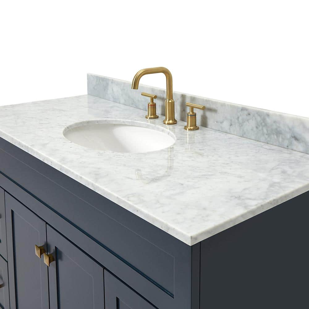 Hamlet 49" Midnight Blue Freestanding Vanity with White Marble Top