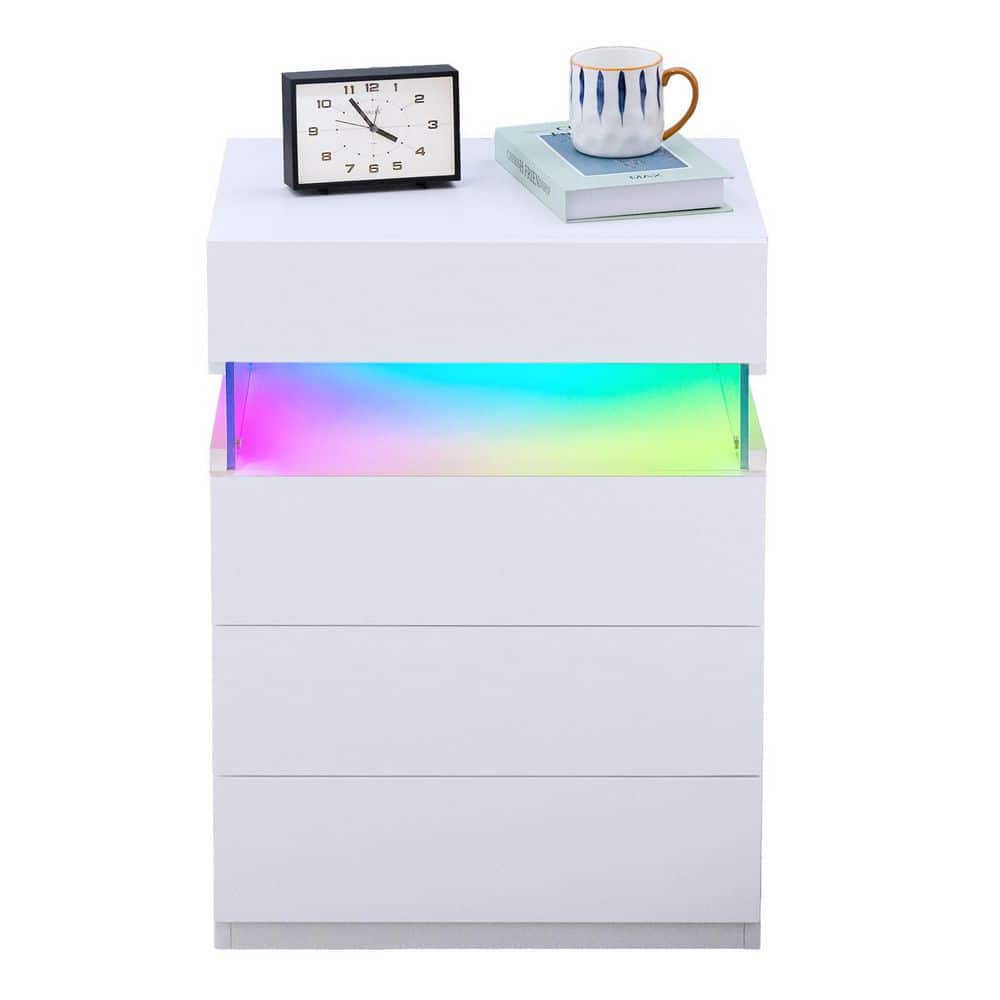 Modern 4 Drawer Nightstand with Adjustable LED Lights, 20 in. W x 15 in. D 