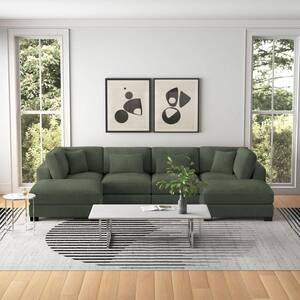 144 in. Square Arm Polyester Corduroy U-Shaped Modular Chaise Deep-Seated Oversized 6-Pieces Sectional Sofa in Green