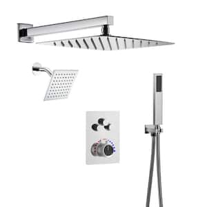 6 in. and 7-Spray 12 in. Thermostatic Wall Bar Shower Systems with Handheld 2.5 GPM in Chrome (Valve Included)