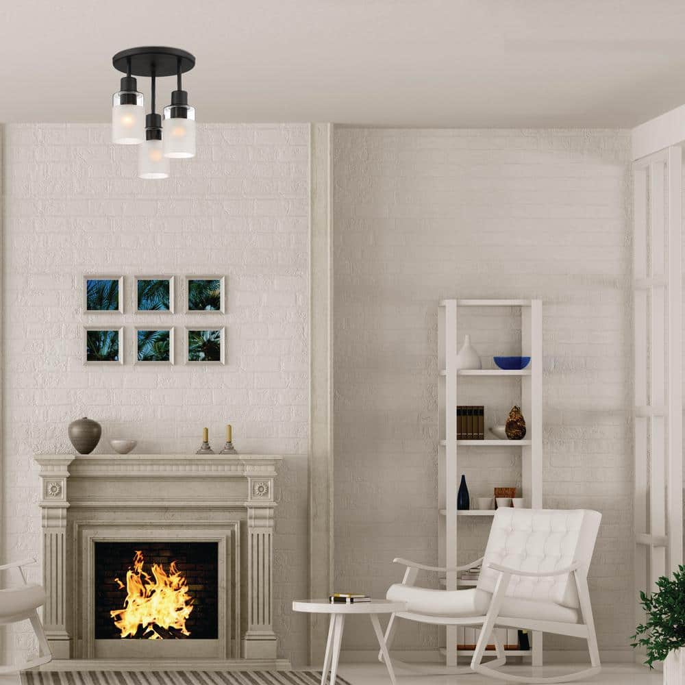 Cedar Lane 11" Matte Black Semi-Flush Ceiling Light with Glass Accents