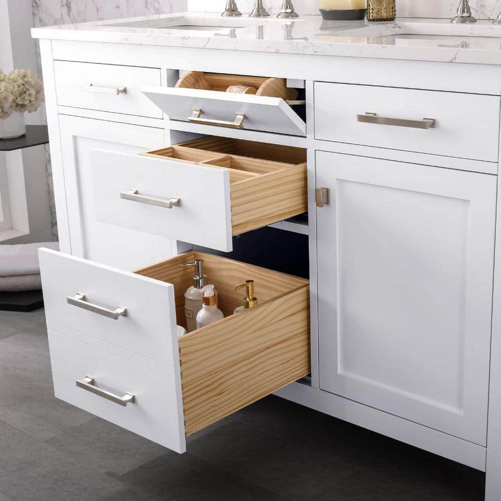 Jasper 54" White Double Freestanding Vanity with Carrara Top