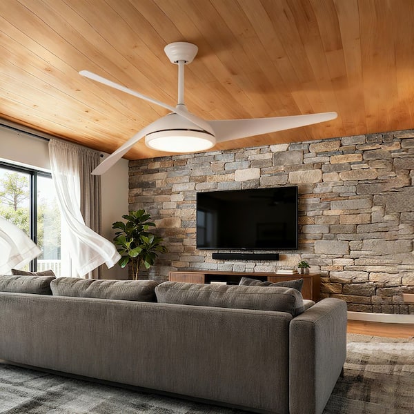 Modern 52 in. Indoor White 3 ABS Blades Downrod Standard Ceiling Fan with Integrated LED Light and Remote Included