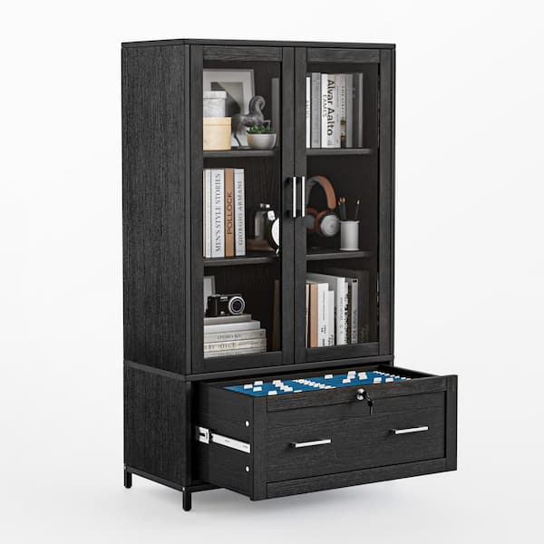 1-Drawer Black Engineered Wood 29.53 in. W Lateral File Cabinet